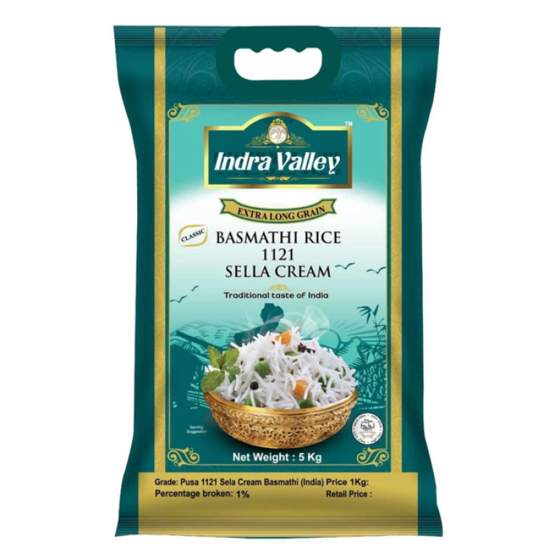 INDRA VALLEY SELLA CREAM BASMATHI RICE 4'S*5KG (GREEN)