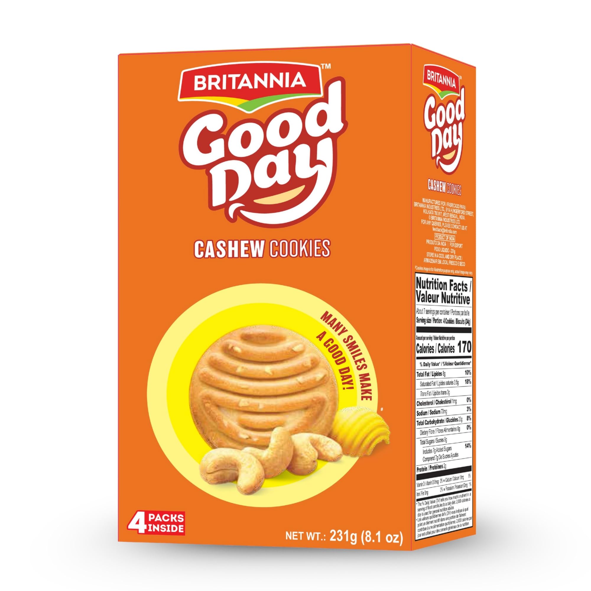 BRITANNIA GOOD DAY CASHEW COOKIES 24'S*231GM