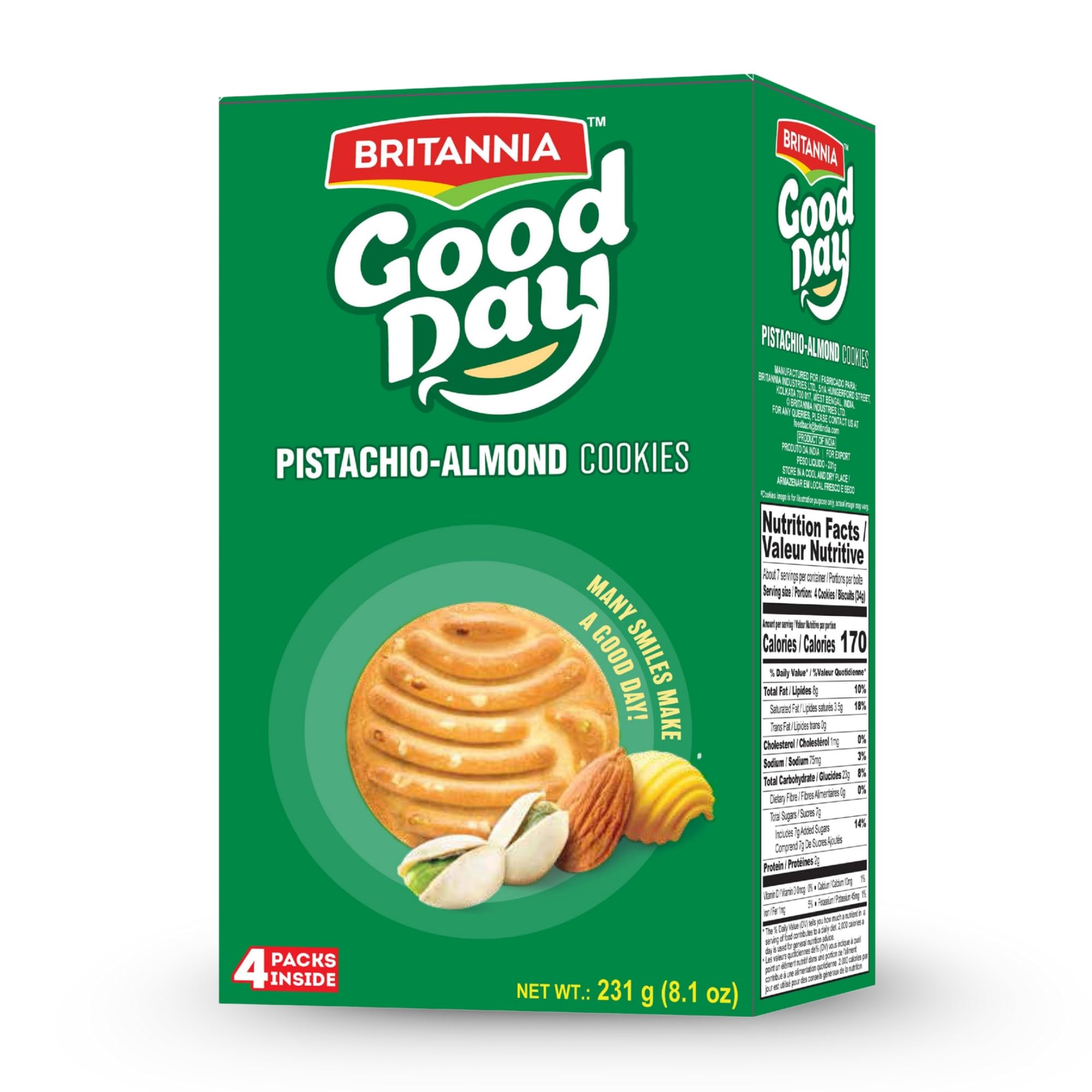 BRITANNIA GOOD DAY PISTACHIO & ALMOND 24'S*231GM